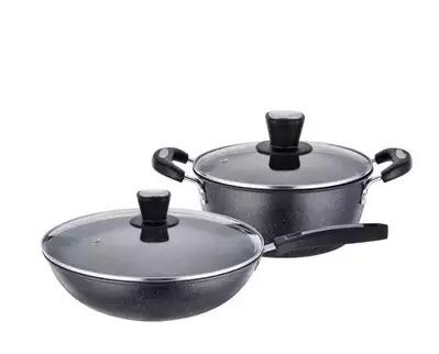 浮士德黑金剛麥飯石不粘鍋二件套湯鍋炒鍋