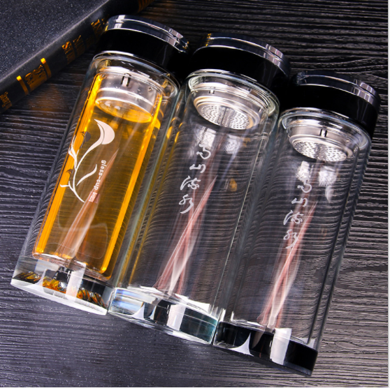 創(chuàng)意款高檔加厚玻璃杯 雙層玻璃茶杯帶過濾網(wǎng)